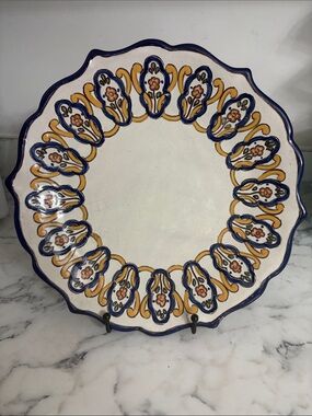 Hand-Painted Decorative Pottery Plate by Santa Fe' Talavera, Puebla, Mexico